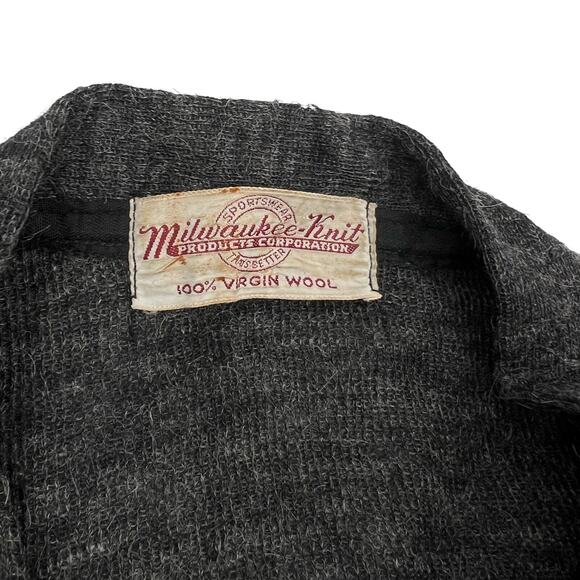 VTG 50s 60s men's Milwaukee Knits Corp 100% Virgin Wool V Neck Cardigan Sweater - Picture 2 of 7
